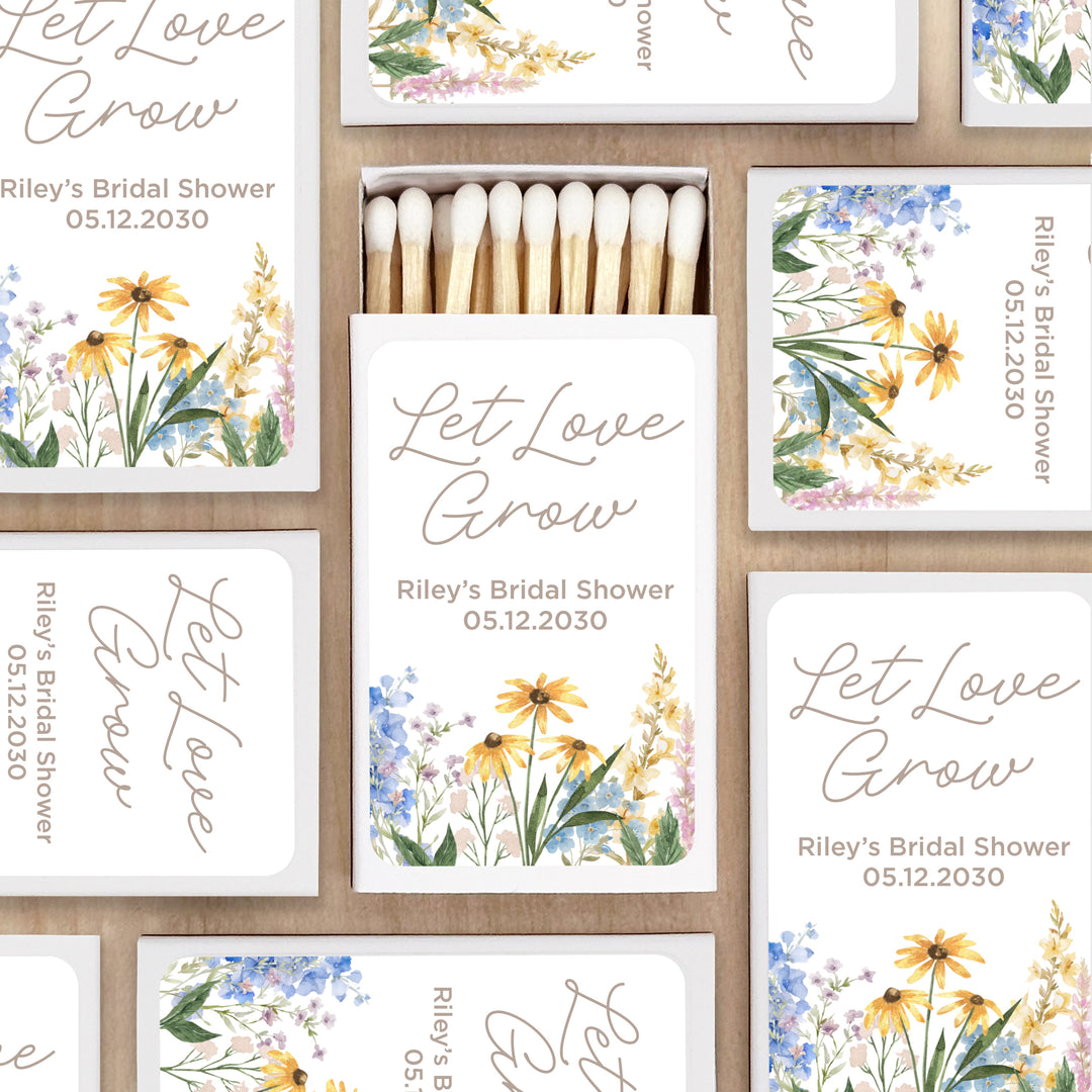 Love in Bloom, Let Love Grow, Wildflower Wedding, Wedding Matches (Set of 50)