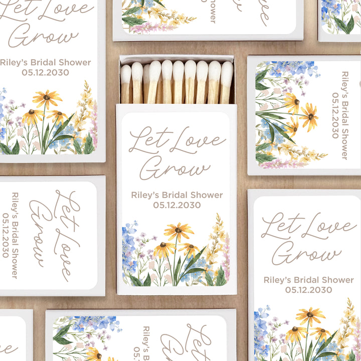 Love in Bloom, Let Love Grow, Wildflower Wedding, Wedding Matches (Set of 50)