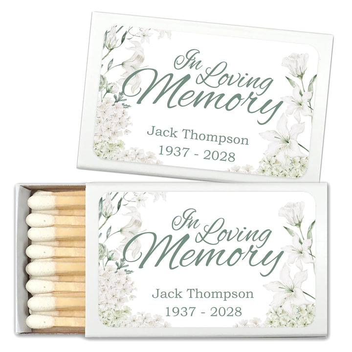 Memorial Matches, Sympathy Matches, Funeral Service Favor, In Loving Memory Favor, Celebration of Life, Memorial Service Keepsake -Set of 50