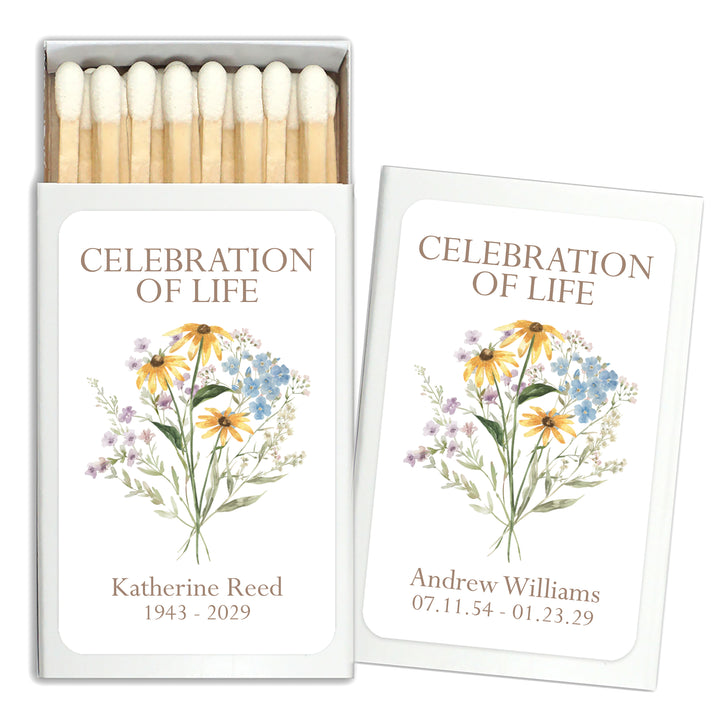Wildflower Memorial, Sympathy Favor, Celebration of Life, Matches - Set of 50