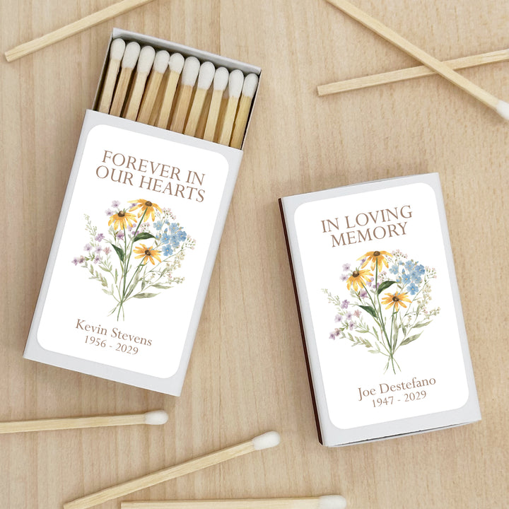 Wildflower Memorial, Sympathy Favor, Celebration of Life, Matches - Set of 50