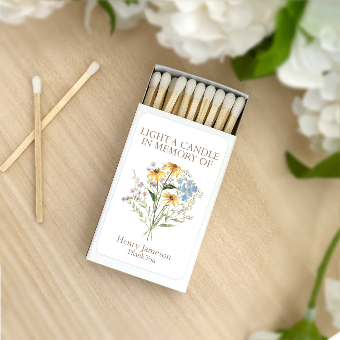 Wildflower Memorial, Sympathy Favor, Celebration of Life, Matches - Set of 50