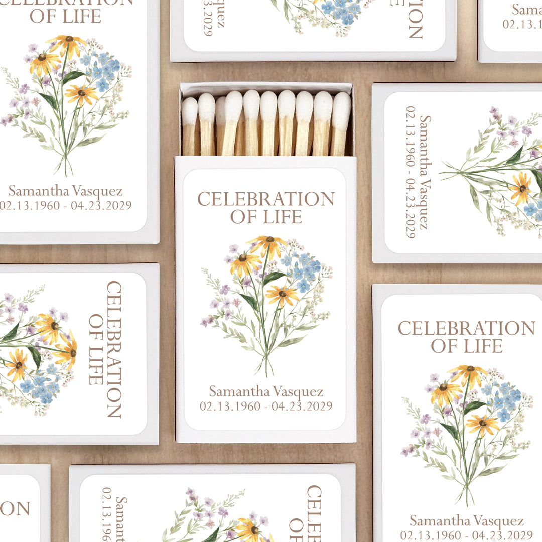 Wildflower Memorial, Sympathy Favor, Celebration of Life, Matches - Set of 50