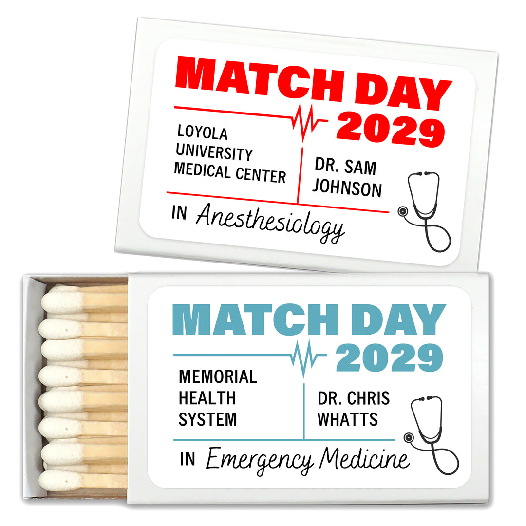 Residency Match Day Matchboxes, Custom Matches, Personalized Residency Gift - Set of 50