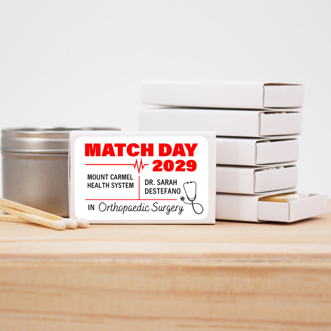 Residency Match Day Matchboxes, Custom Matches, Personalized Residency Gift - Set of 50