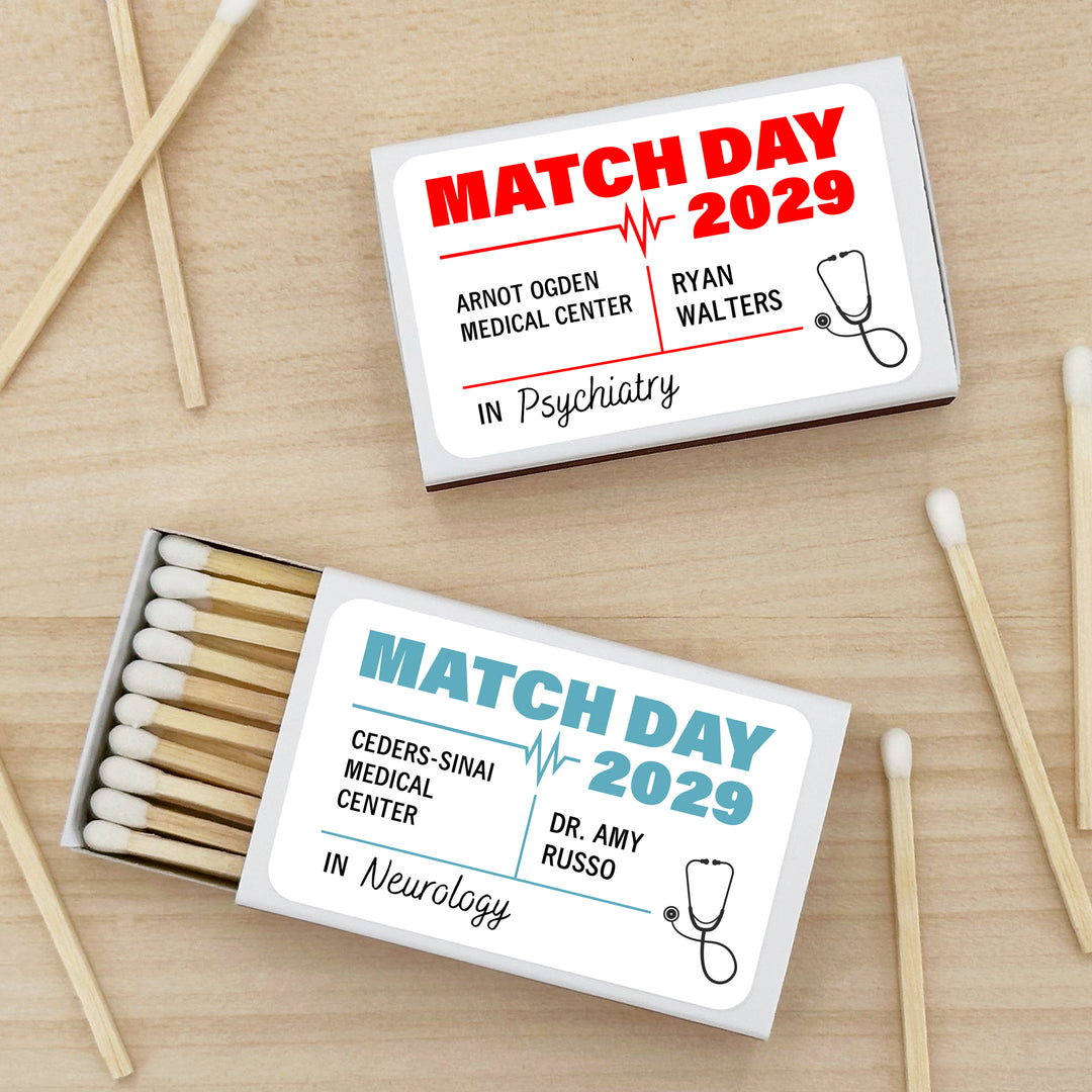 Residency Match Day Matchboxes, Custom Matches, Personalized Residency Gift - Set of 50