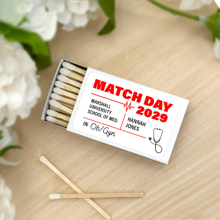 Residency Match Day Matchboxes, Custom Matches, Personalized Residency Gift - Set of 50