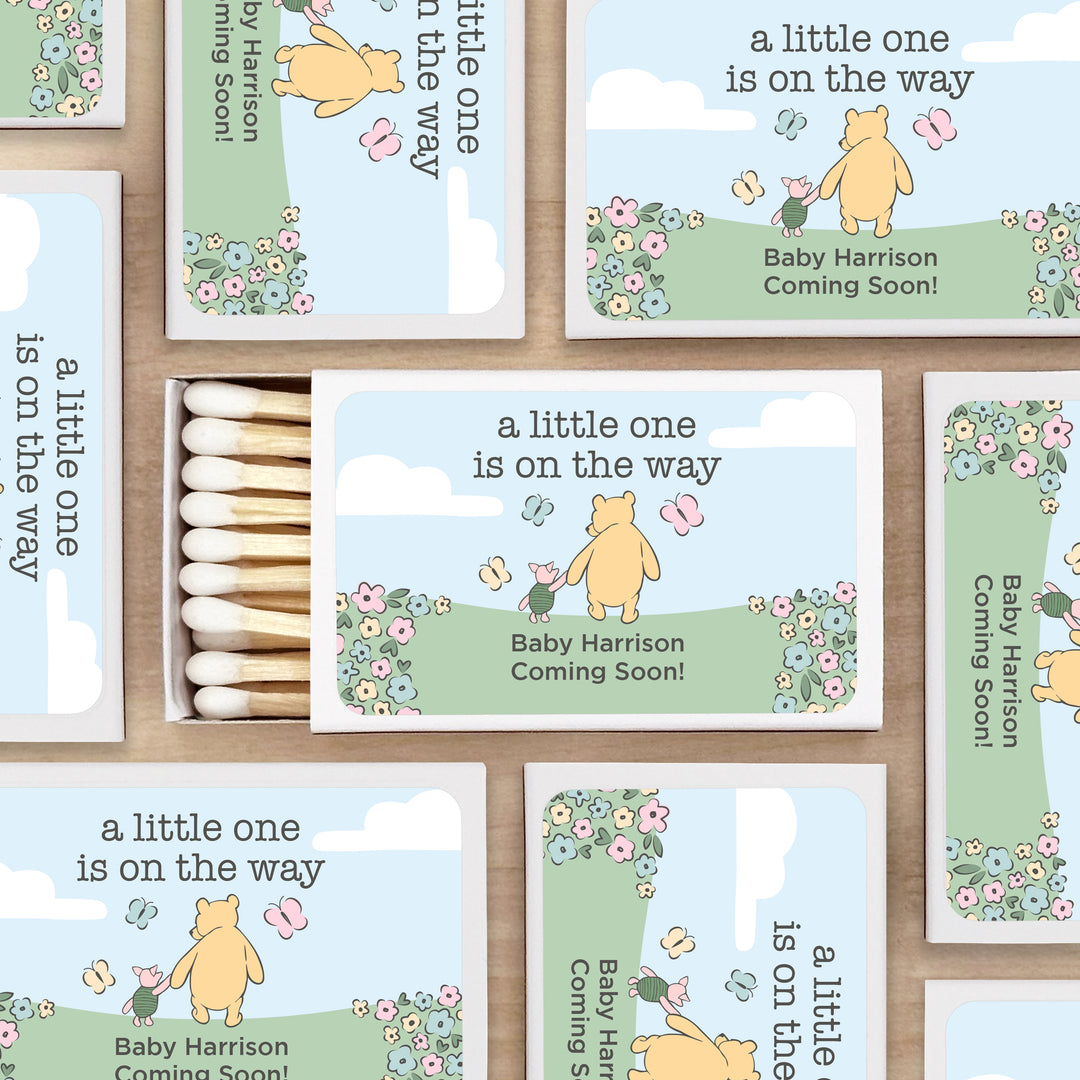 Baby Shower Favor Matches, Winnie the Pooh and Piglet, Blue Skies (Set of 50)