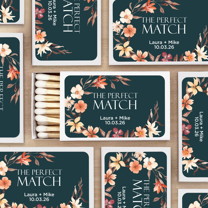 Wedding Favor Matches, Falling in Love, Fall Watercolor Wreath (Set of 50)