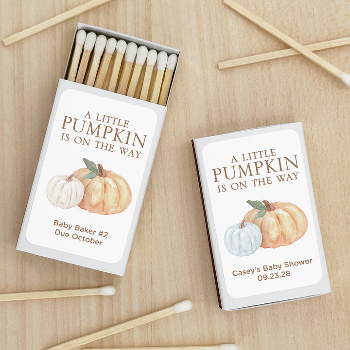 Baby Shower Favor Matches, A Little Pumpkin is on the Way, Watercolor Pumpkins (Set of 50)