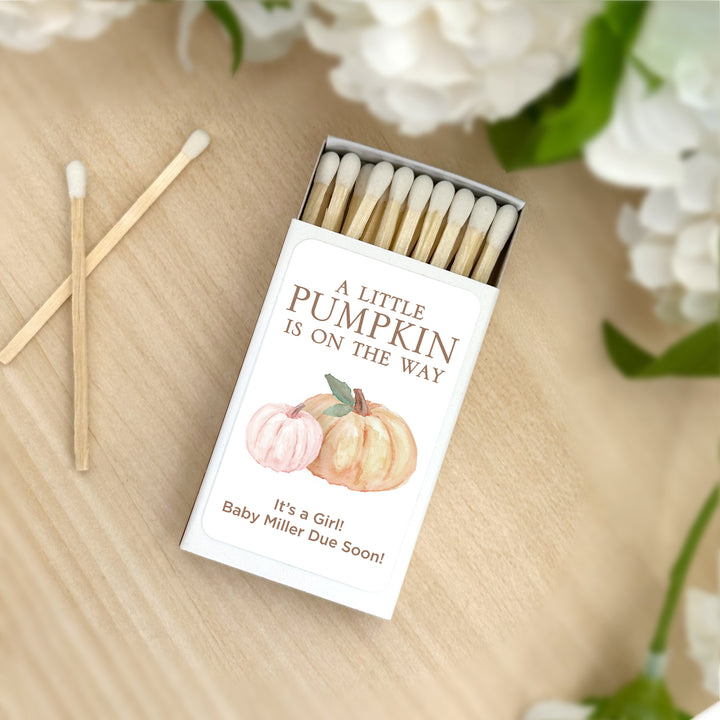 Baby Shower Favor Matches, A Little Pumpkin is on the Way, Watercolor Pumpkins (Set of 50)