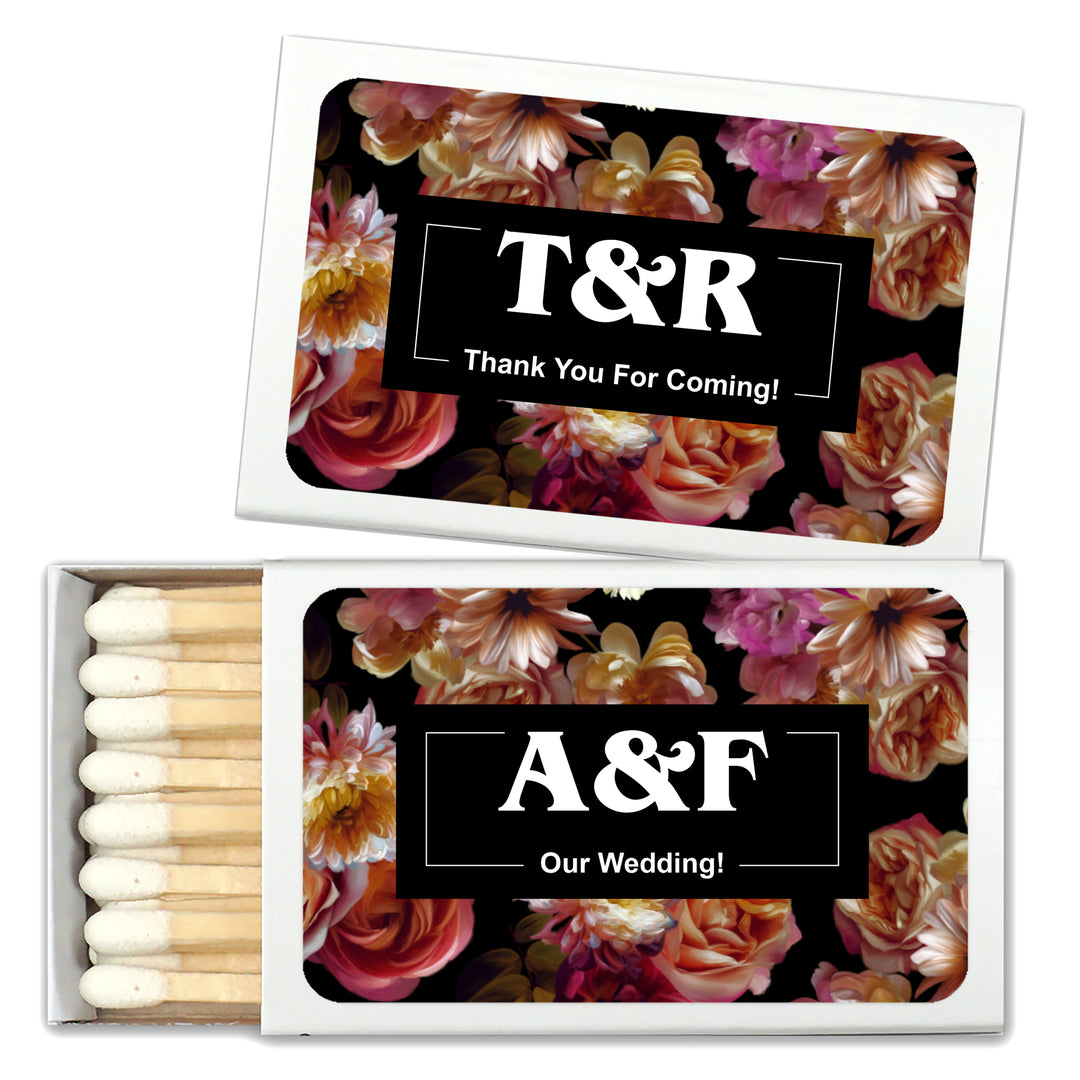 Wedding Favor Matches, Dutch Florals, Dark Floral Matches (Set of 50)