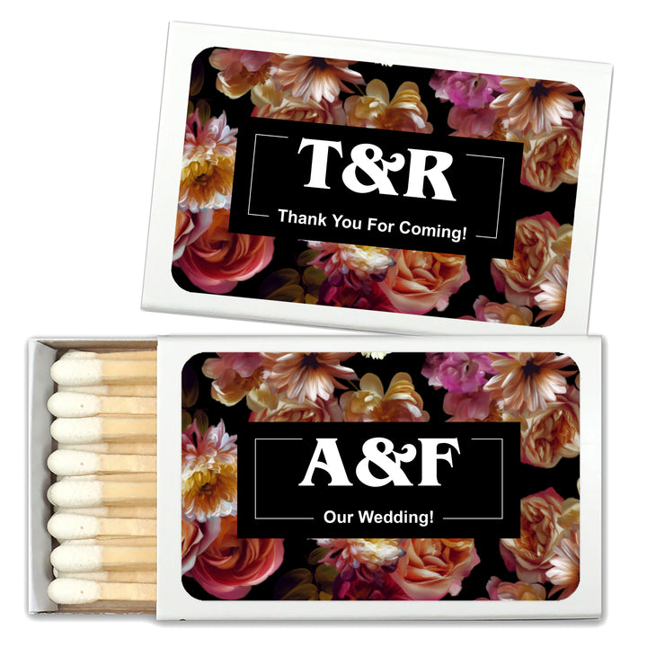 Wedding Favor Matches, Dutch Florals, Dark Floral Matches (Set of 50)