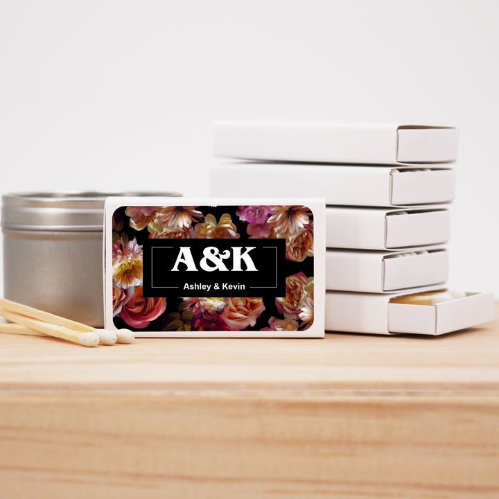 Wedding Favor Matches, Dutch Florals, Dark Floral Matches (Set of 50)
