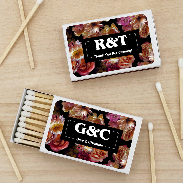 Wedding Favor Matches, Dutch Florals, Dark Floral Matches (Set of 50)