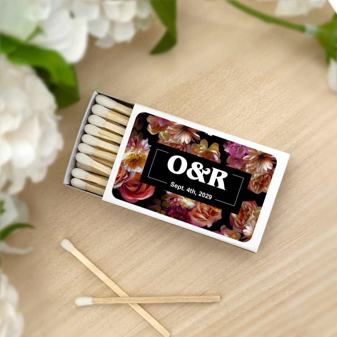 Wedding Favor Matches, Dutch Florals, Dark Floral Matches (Set of 50)