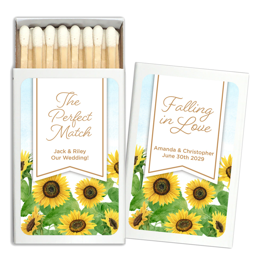 Wedding Favor Matches, Falling in Love, Sunflower Matches (Set of 50)