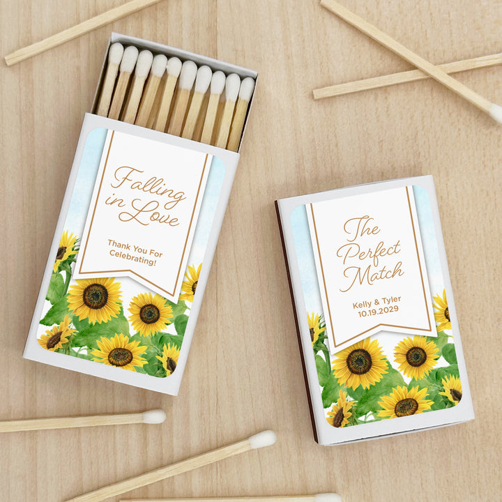 Wedding Favor Matches, Falling in Love, Sunflower Matches (Set of 50)