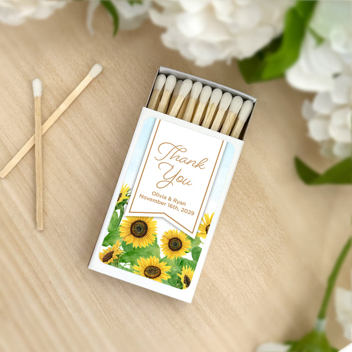 Wedding Favor Matches, Falling in Love, Sunflower Matches (Set of 50)