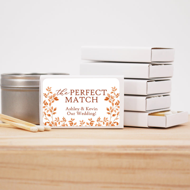 Personalized Wedding Favor Matches, Custom Matchboxes, Fall Wedding Favors, The Perfect Match, Autumn Leaves