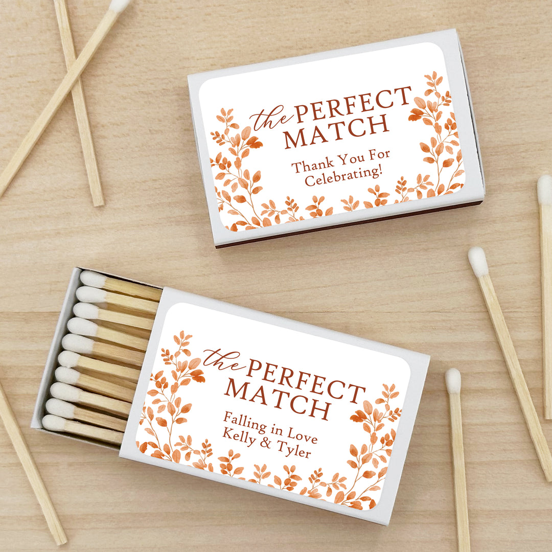 Personalized Wedding Favor Matches, Custom Matchboxes, Fall Wedding Favors, The Perfect Match, Autumn Leaves