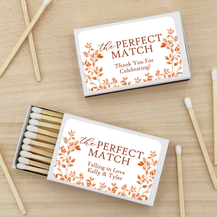 Personalized Wedding Favor Matches, Custom Matchboxes, Fall Wedding Favors, The Perfect Match, Autumn Leaves