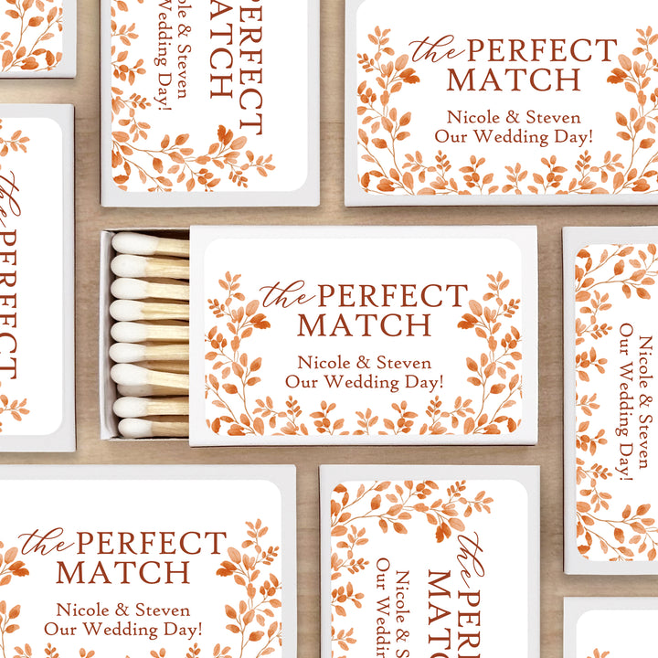 Personalized Wedding Favor Matches, Custom Matchboxes, Fall Wedding Favors, The Perfect Match, Autumn Leaves
