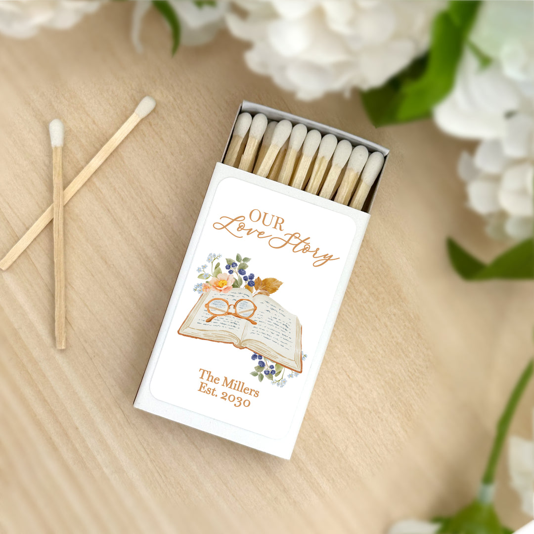 Personalized Wedding Matchboxes, Bridal Shower Favors, The Next Chapter, Our Love Story - Set of 50