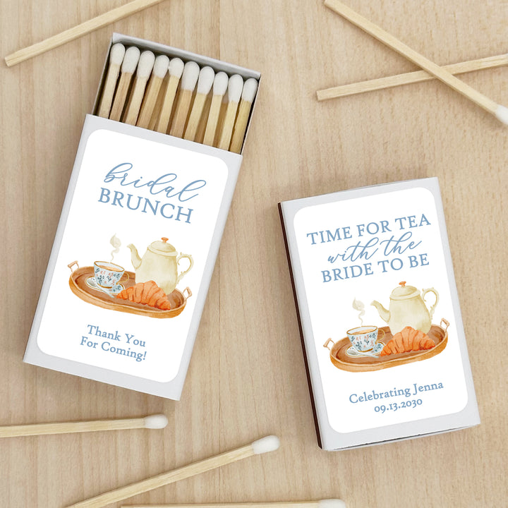 Bridal Shower Favors, Personalized Matchboxes, Bridal Brunch, Bridal Shower Tea Tray, Wedding Favors - Set of 50