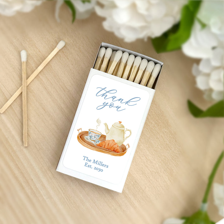 Bridal Shower Favors, Personalized Matchboxes, Bridal Brunch, Bridal Shower Tea Tray, Wedding Favors - Set of 50