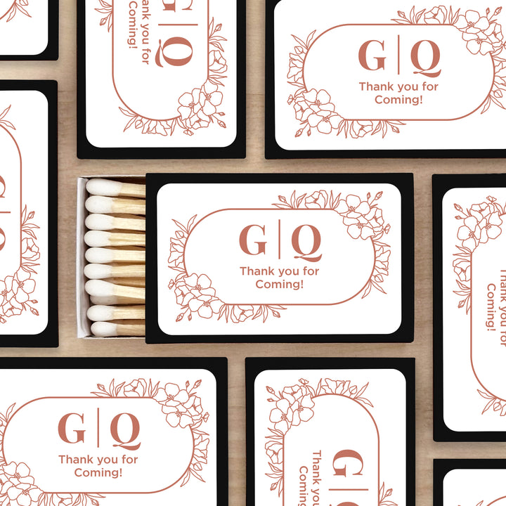Wedding Favor Matches, Floral Line Drawing (Set of 50)