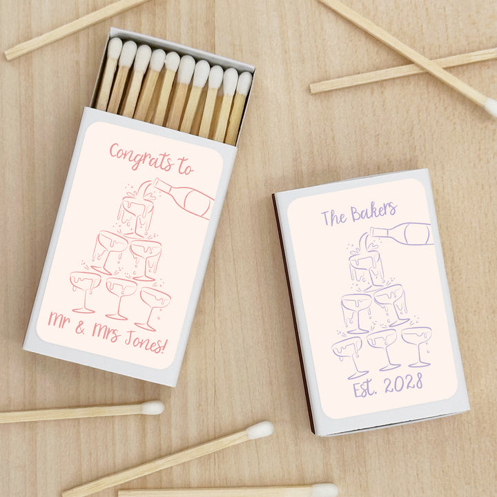 Wedding Favor Matches, Hand Drawn Champagne Tower Sketch (Set of 50)