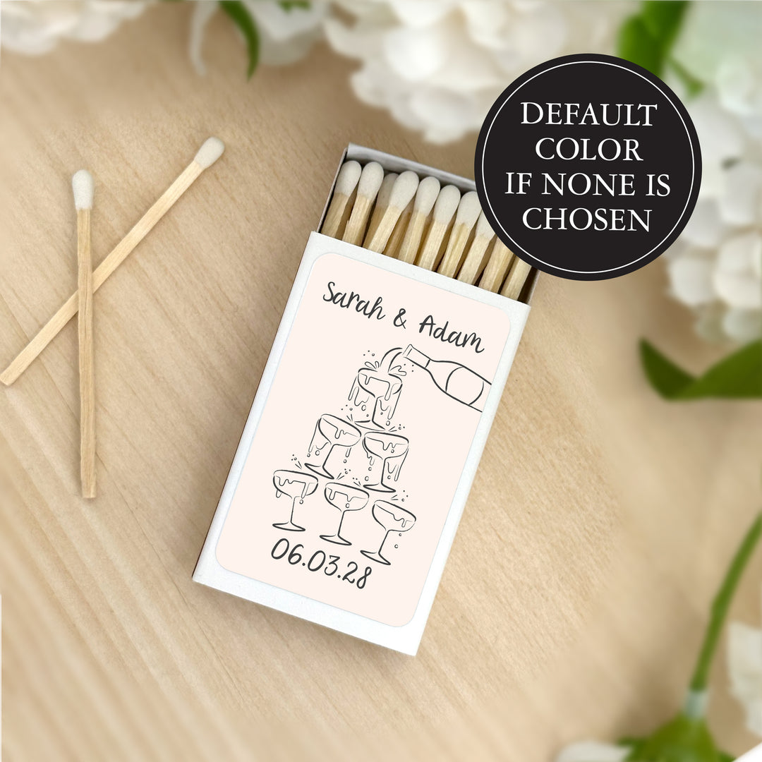 Wedding Favor Matches, Hand Drawn Champagne Tower Sketch (Set of 50)