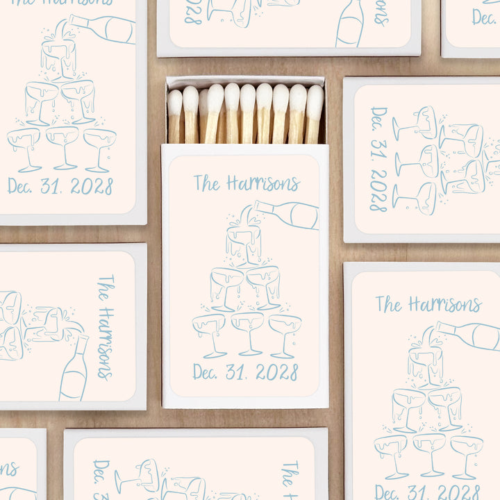 Wedding Favor Matches, Hand Drawn Champagne Tower Sketch (Set of 50)