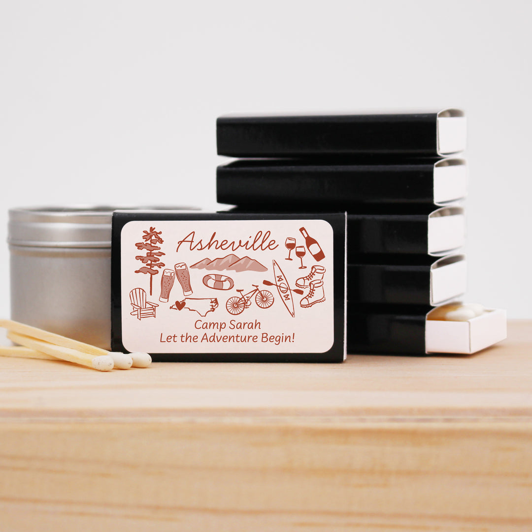 Custom Wedding Matches, Girls Weekend, Hand Drawn Asheville Bachelorette Matches (Set of 50)