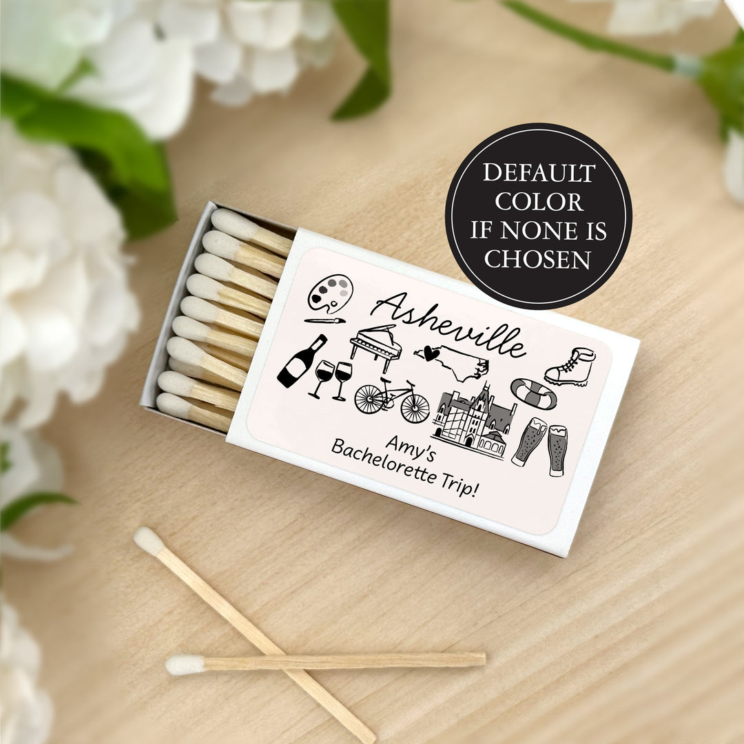 Custom Wedding Matches, Girls Weekend, Hand Drawn Asheville Bachelorette Matches (Set of 50)