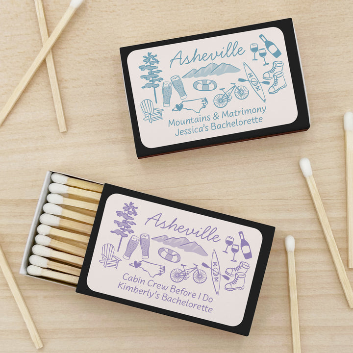 Custom Wedding Matches, Girls Weekend, Hand Drawn Asheville Bachelorette Matches (Set of 50)