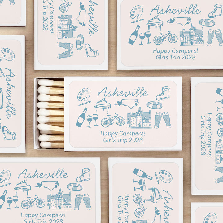Custom Wedding Matches, Girls Weekend, Hand Drawn Asheville Bachelorette Matches (Set of 50)