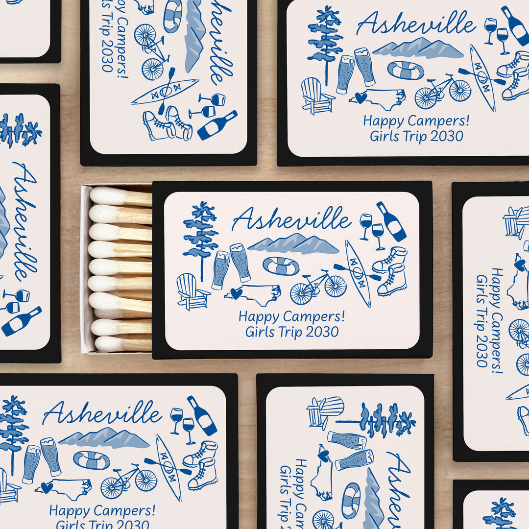 Custom Wedding Matches, Girls Weekend, Hand Drawn Asheville Bachelorette Matches (Set of 50)
