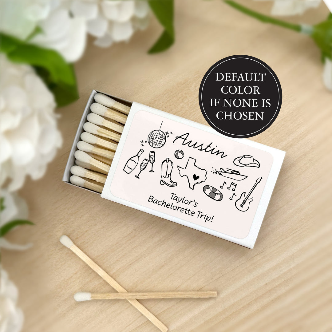 Custom Wedding Matches, Girls Weekend, Hand Drawn Austin Bachelorette Matches (Set of 50)