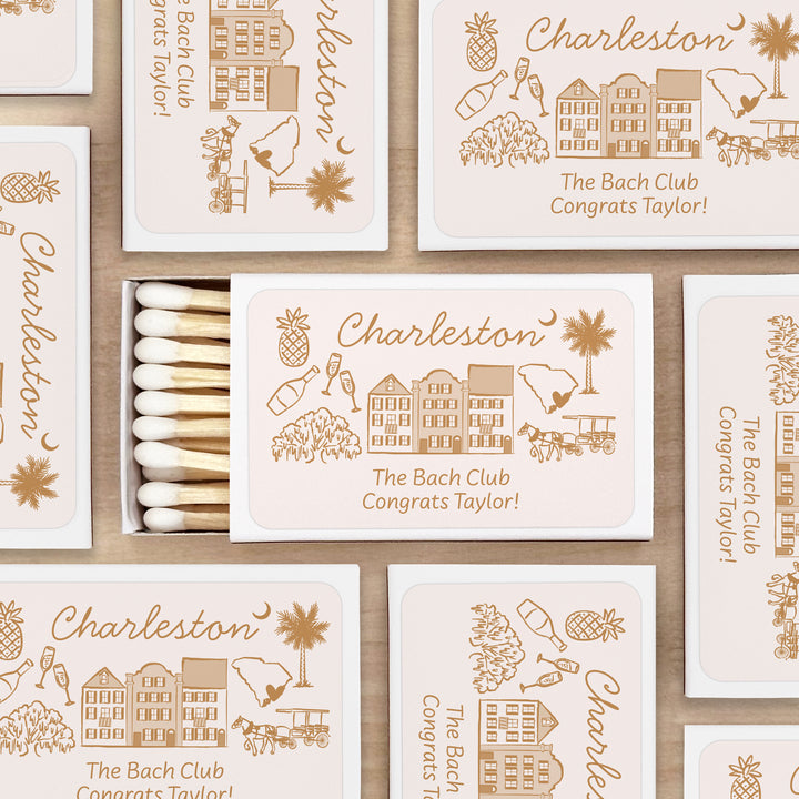 Custom Wedding Matches, Girls Weekend, Hand Drawn Charleston Bachelorette Matches (Set of 50)