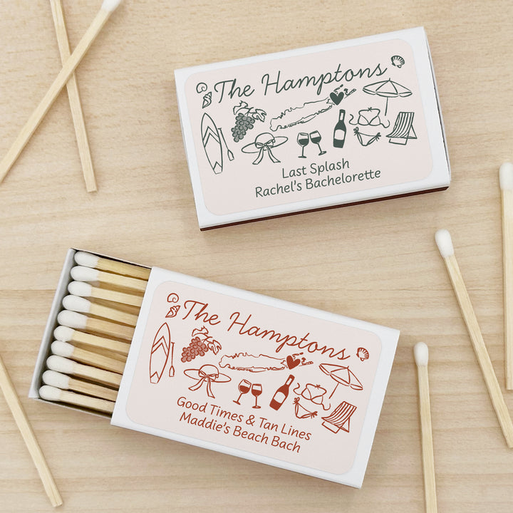 Custom Wedding Matches, Girls Weekend, Hand Drawn Hamptons Bachelorette Matches (Set of 50)
