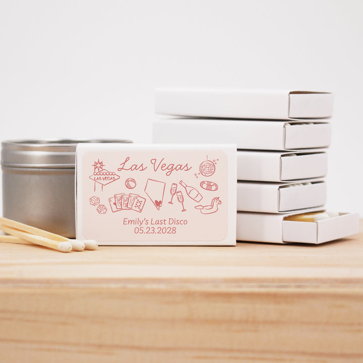 Custom Wedding Matches, Girls Weekend, Hand Drawn Las Vegas Bachelorette Matches (Set of 50)