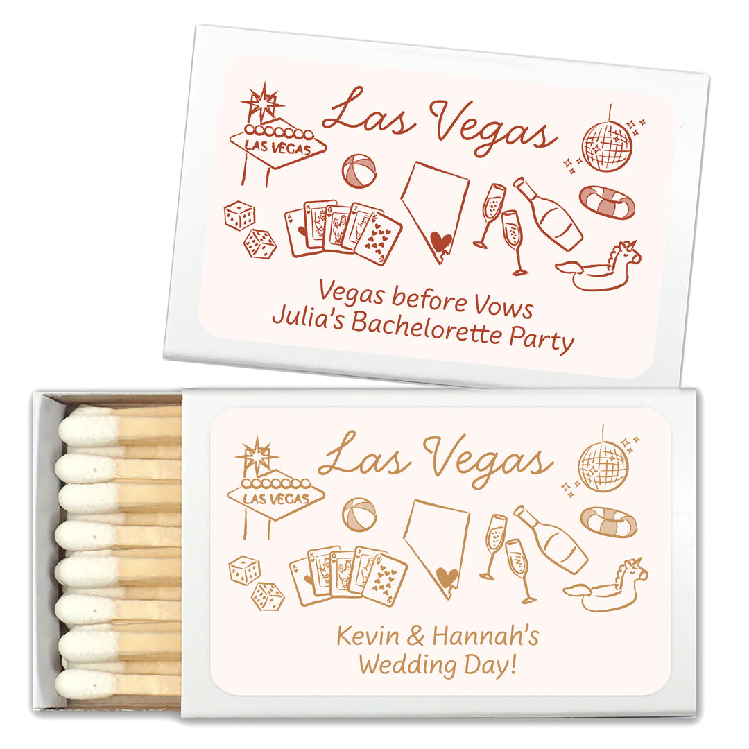 Custom Wedding Matches, Girls Weekend, Hand Drawn Las Vegas Bachelorette Matches (Set of 50)