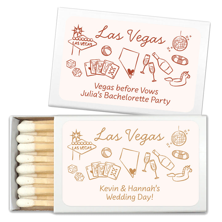 Custom Wedding Matches, Girls Weekend, Hand Drawn Las Vegas Bachelorette Matches (Set of 50)