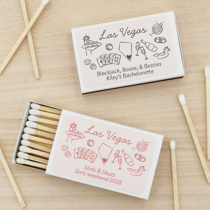 Custom Wedding Matches, Girls Weekend, Hand Drawn Las Vegas Bachelorette Matches (Set of 50)