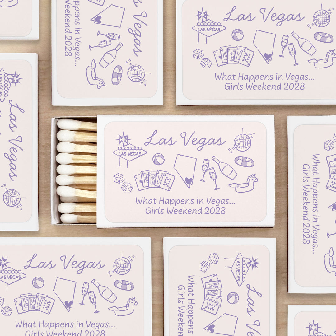 Custom Wedding Matches, Girls Weekend, Hand Drawn Las Vegas Bachelorette Matches (Set of 50)
