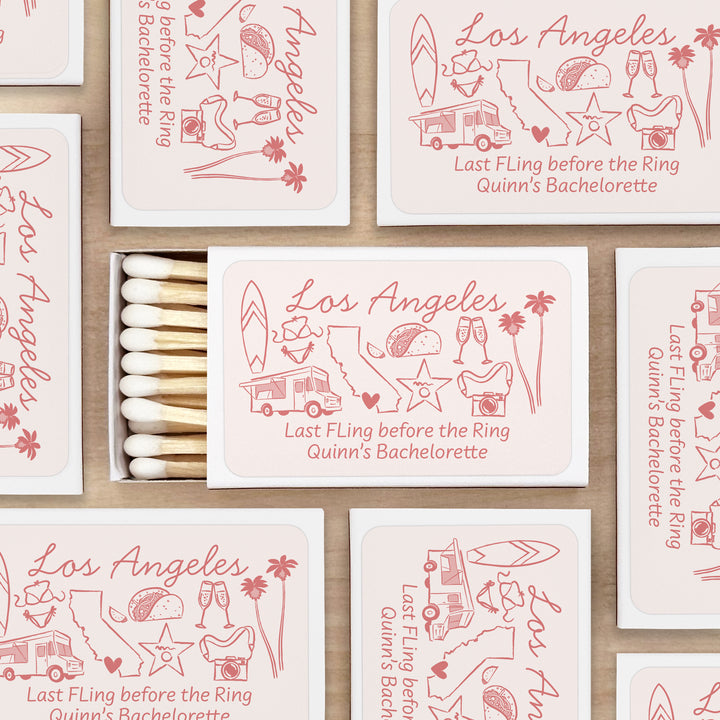 Custom Wedding Matches, Girls Weekend, Hand Drawn Los Angeles Bachelorette Matches (Set of 50)