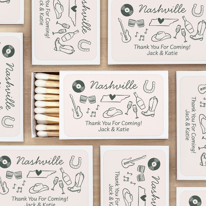 Custom Wedding Matches, Girls Weekend, Hand Drawn Nashville Bachelorette Matches (Set of 50)