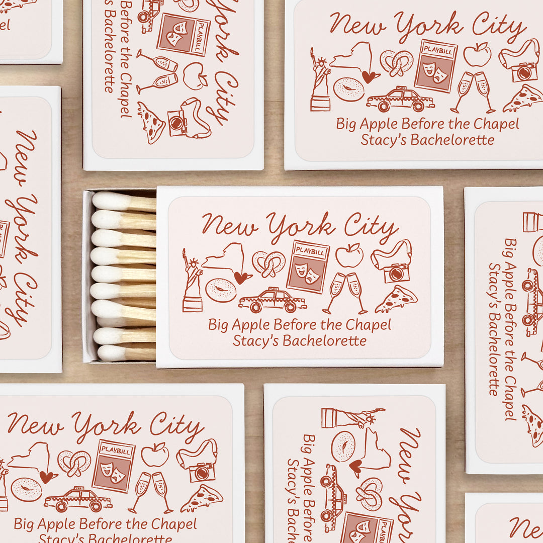 Custom Wedding Matches, Girls Weekend, Hand Drawn New York City Bachelorette Matches (Set of 50)
